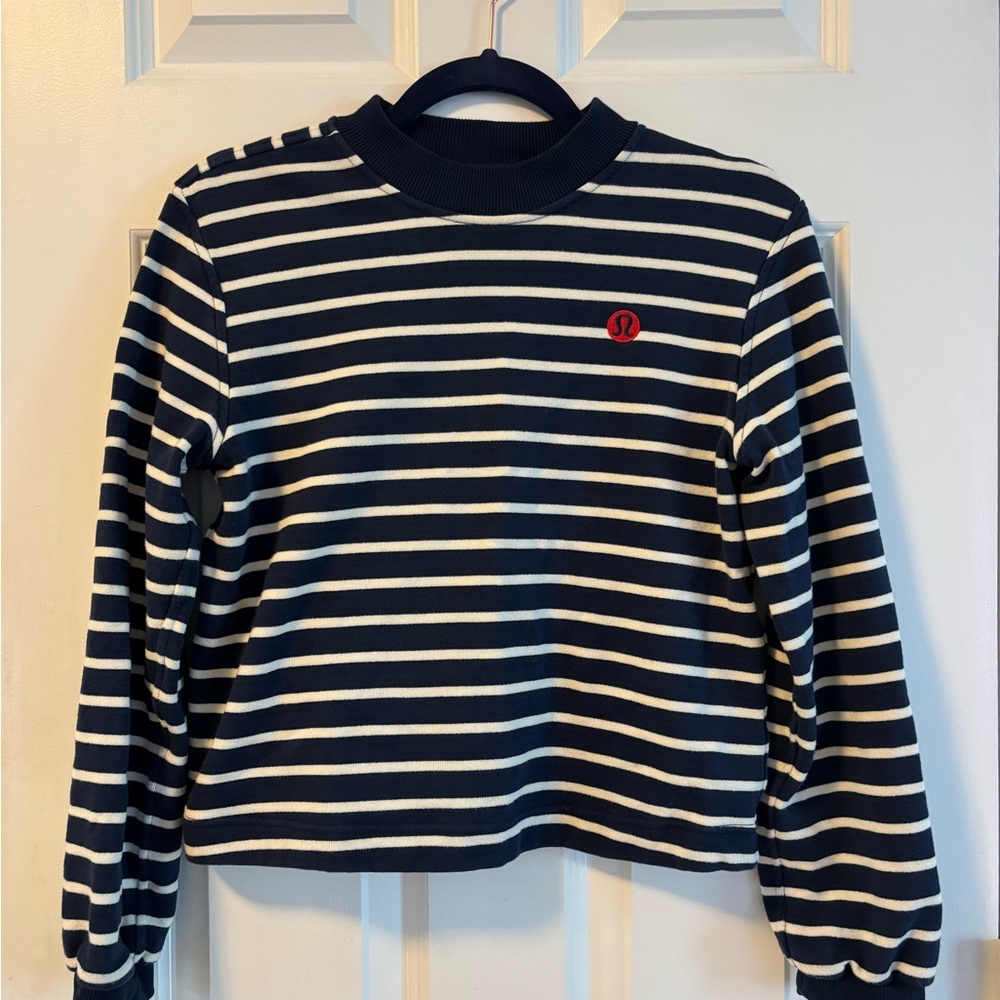 Lululemon Navy and White Striped Crewneck